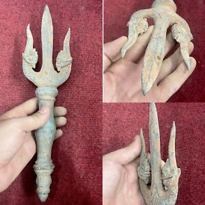 Unique Ancient Luristan Bronze 3 Arrow Battle Dagger With Patina Dragon Terminal