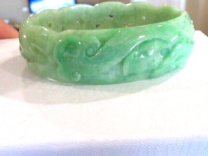 Vintage Amazing Carved Jade Jadeite Bangle Bracelet Natural Color Jade Bangle