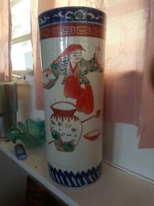 Antique Chinese Porcelain Hat Stand 13 1 4 Inch Cylinder Vase C1900