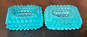 Vintage Ice Blue Uv Reactive Uranium Glow Glass Hobnail Large Salt Cellars