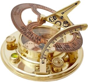 Antique Brass Copper Sundial Compass Beautiful Sundial Clock Sun Dial In Box
