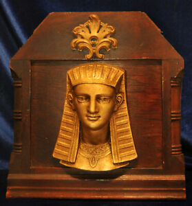 Egyptian Pharaoh Bust Plaque Ormolu Relief Deco Revival Shrine Gilt Wood Carved
