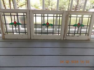 Unusual 3 Window Set Of English Leaded Stained Glass Windows All For 1 Money 
