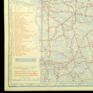 Vintage Missouri Map Auto Trails Highway Wall Art Kansas City 1920s Antique Road
