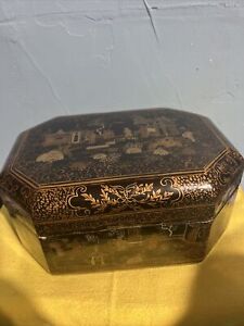 Antique Chinese Lacquered Sewing Box
