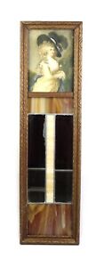 Antique Vintage 1920 S Art Nouveau Ornate Long Wall Mirror W Stained Glass