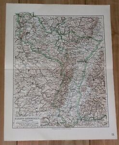 1912 Antique Map Of German Alsace Lorraine Strasbourg Metz Colmar Germany France