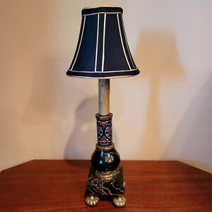 Antique French Napoleon 111 Style Champleve Enamel And Marble C Stick Lamp