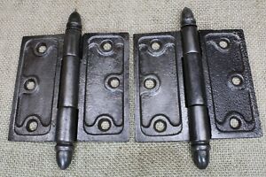 2 Old Door Hinges 3 1 2 X 3 1 2 Acorn Pins Vintage Victorian 1850 S Rustic Iron