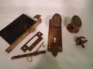 Antique Oval Brass Door Knob Set Mortise Lock Thumb Turn With Key 862