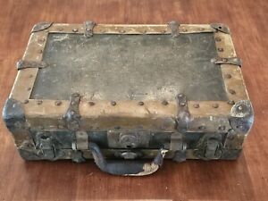Antique Steamer Trunk Small Salesman Travel Suitcase Luggage Case Vintage