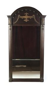 Antique Federal Neoclassical Style Mahogany Wall Mirror Urn And Wreath