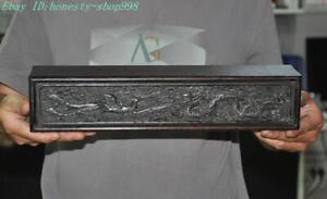 15 2 China Ancient Dynasty Ebony Wood Dragon Phoenix Storage Box Jewelry Box Box