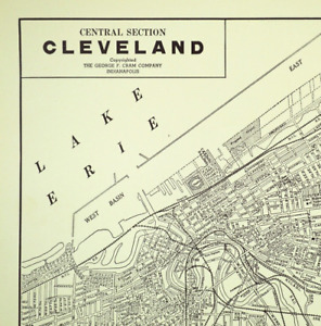 Vintage Cleveland Street Map City Ohio Wall Art Decor Original Antique Road