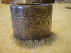 Antique Silverplate Napkin Ring Single Engraved Etched Mother Monogram Victorian