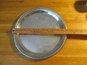 Wm Rogers Silverplate Tray Etched Scrolls Rope Edge 12 5 Round Vintage Vguc