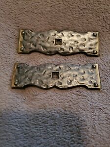 Vintage Pair National Backplate Drawer Pull Hammered Textured Bronze Retro