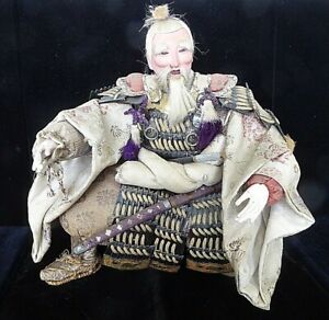 Antique 19c Japanese First Emperor Jimmu Doll W Swords In Ornate Armory Dress