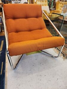 Milo Baughman Style Mid Century Chrome Upholstered Lounge Chair
