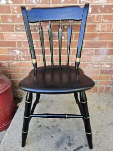 Vintage Ethan Allen Baumritter Dining Chair Thumb Back Black Gold Stenciling 3