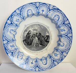 Antique Religious Plate The Adoration Of The Magi Ceramic Maestricht Blue
