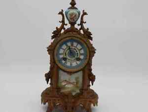 1800 S French Louis Xv Japy Freres Mantle Clock With Hand Painted Porcelain