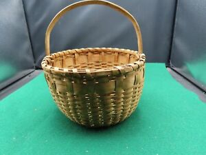 19th Century Handled Gathering Basket Splint Original Western N Y 