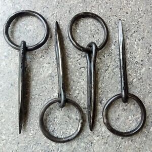 Antique Wrought Iron Tethering Ring On Pin Game Hook Blacksmith Hardware 4 Pcs