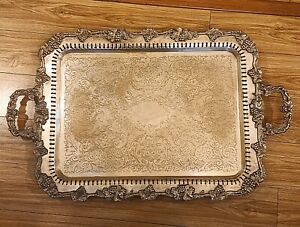 Large Vintage Birmingham Silver Co Footed Waiters Tray Silverplate