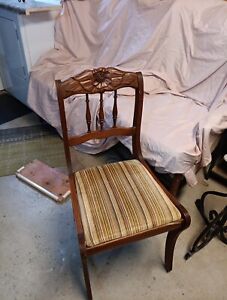 Antique Rose Back Wooden Carved Side Chair Solid Wood Vintage Farm Cute Decor