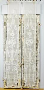 Beautiful Pair Long Antique French Cornely Lace Applique Curtains Drapes
