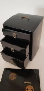 Vintage Japanese Small Lacquer Wooden Chest Box 3 Drawers H 7 X W 5 
