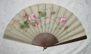 Antique Victorian Hand Painted Silk Hand Fan 1880 S Signed