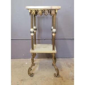 Exceptional Antique Victorian Brass And Marble Square Fern Stand B H Era