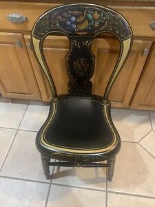 Vintage 20th Century Painted Balloon Back Plank Seat Dining Farm Chair Repro