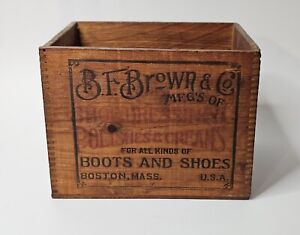 Small Antique Wooden Crate B F Brown Co Boots Shoes Boston Massachusettes