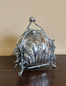 Antique Biscuit Bun Warmer Silverplate Tri Fold Clamshell England