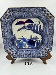 Antique Japanese 120 Year Old Imari Arita Ware Ceramic Octagon Scenic Charger