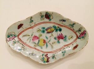 Antique Chinese Porcelain Famille Rose Floral Lozenge Dish
