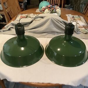 Two Antique Westinghouse Green Porcelain Enamel Industrial Lights