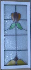 Large Old English Leaded Stained Glass Window Pretty Floral 15 1 2 X 35 