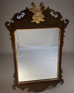 Antique Georgian Chippendale Style Wood Beveled Wall Mirror Gold Gilt 46 X28 5 