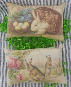 Primitive Vintage Easter Pillows 2 Bowl Fillers Cupboard Tucks Ornies 7 X 5 