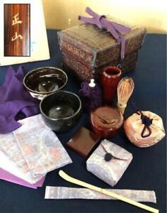 Goshokago Chabako Wooden Storage Basket Box Tea Ceremony Utensils Sets T 095