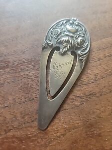 Antique S Kirk Son Sterling Silver Repousse Rose Bookmark Engraved
