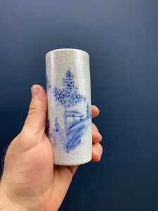 Vintage Blue White Chinese Pottery Crackle Glaze Cylinder Vase