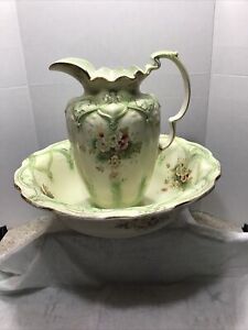 Antique English Porcelain Wash Bowl Pitcher Sf Co Of England
