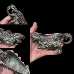 Unique Ancient Persian Bronze Drinking Vassel In The Form Of Dragon