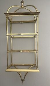 Vtg Hollywood Regency Style Italian Brass Wall 3 Shelf Beveled Glass Ethan Allen