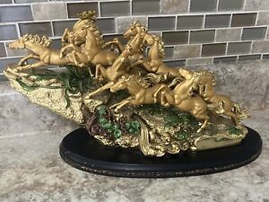 China Brass Copper Lucky Feng Shui Nine Horses Sculpture Horse Art Statue